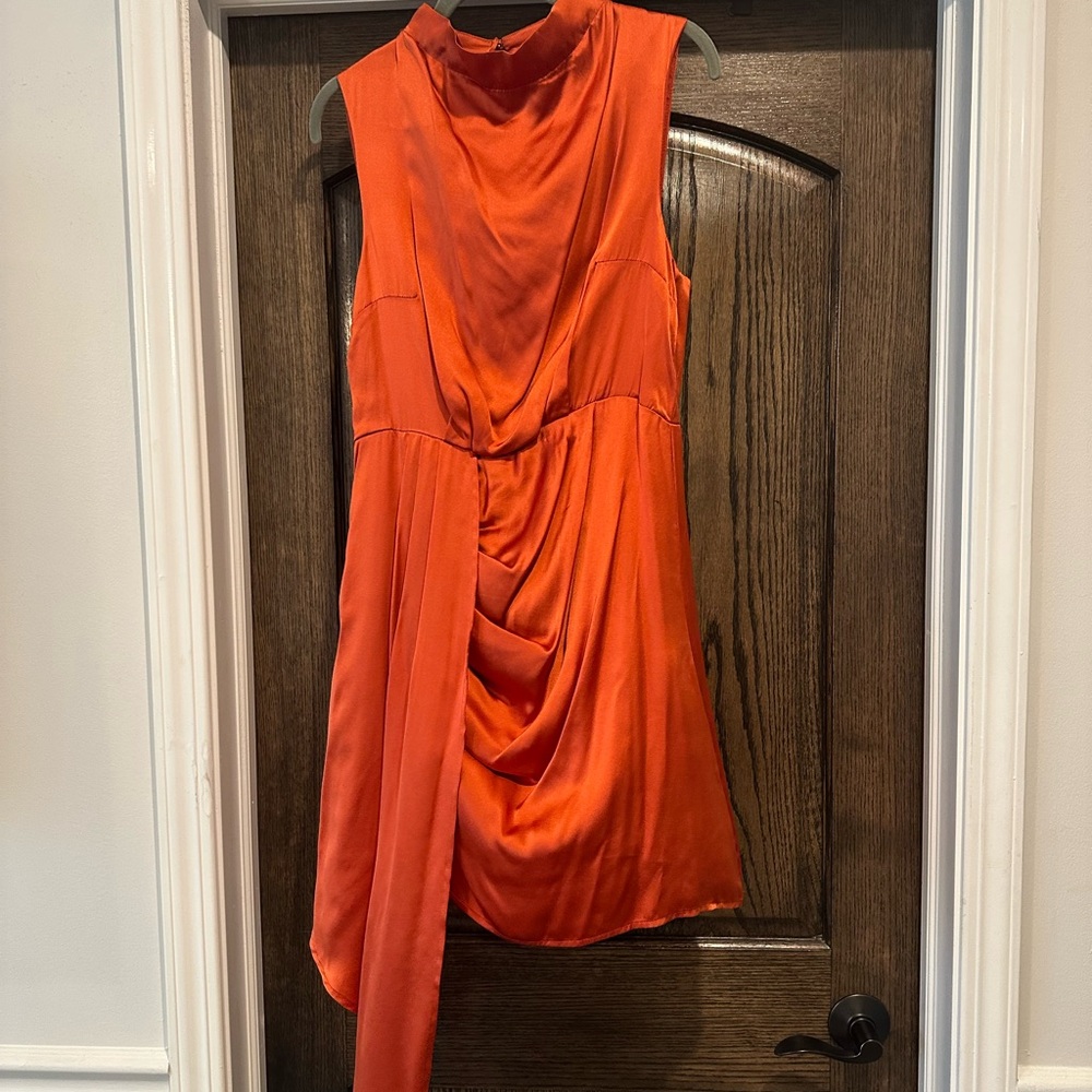 Mock neck draped silk dress by Anthropologie Orange baked paprika - Picture 5 of 8